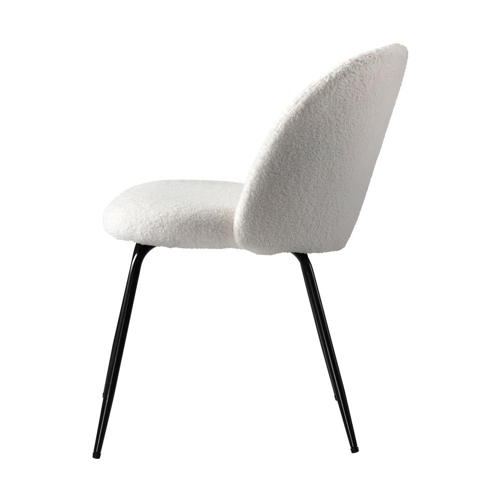 Set of Two Teddy Boucle Miami Dining Room Chairs in White | Sherpa Feel Plush Modern Accent Chairs