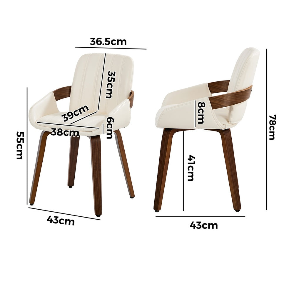 Set of Two Brunson PU Leather Modern Dining Chairs | Curved Luxe Dining Chairs