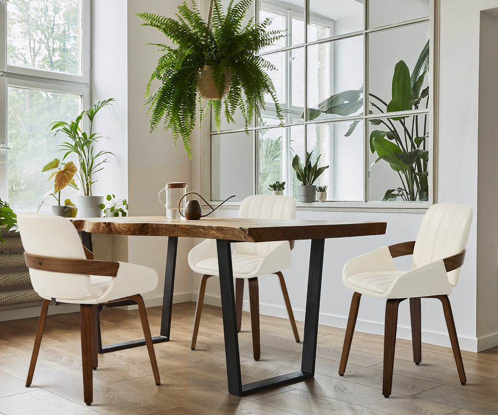 Set of Two Brunson PU Leather Modern Dining Chairs | Curved Luxe Dining Chairs