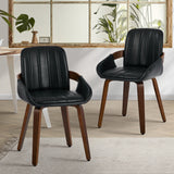 Set of Two Brunson PU Leather Modern Dining Chairs | Curved Luxe Dining Chairs
