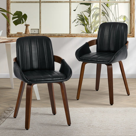 Set of Two Brunson PU Leather Modern Dining Chairs | Curved Luxe Dining Chairs