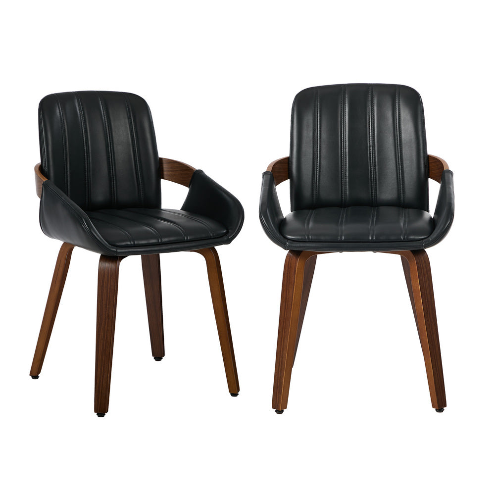 Set of Two Brunson PU Leather Modern Dining Chairs | Curved Luxe Dining Chairs