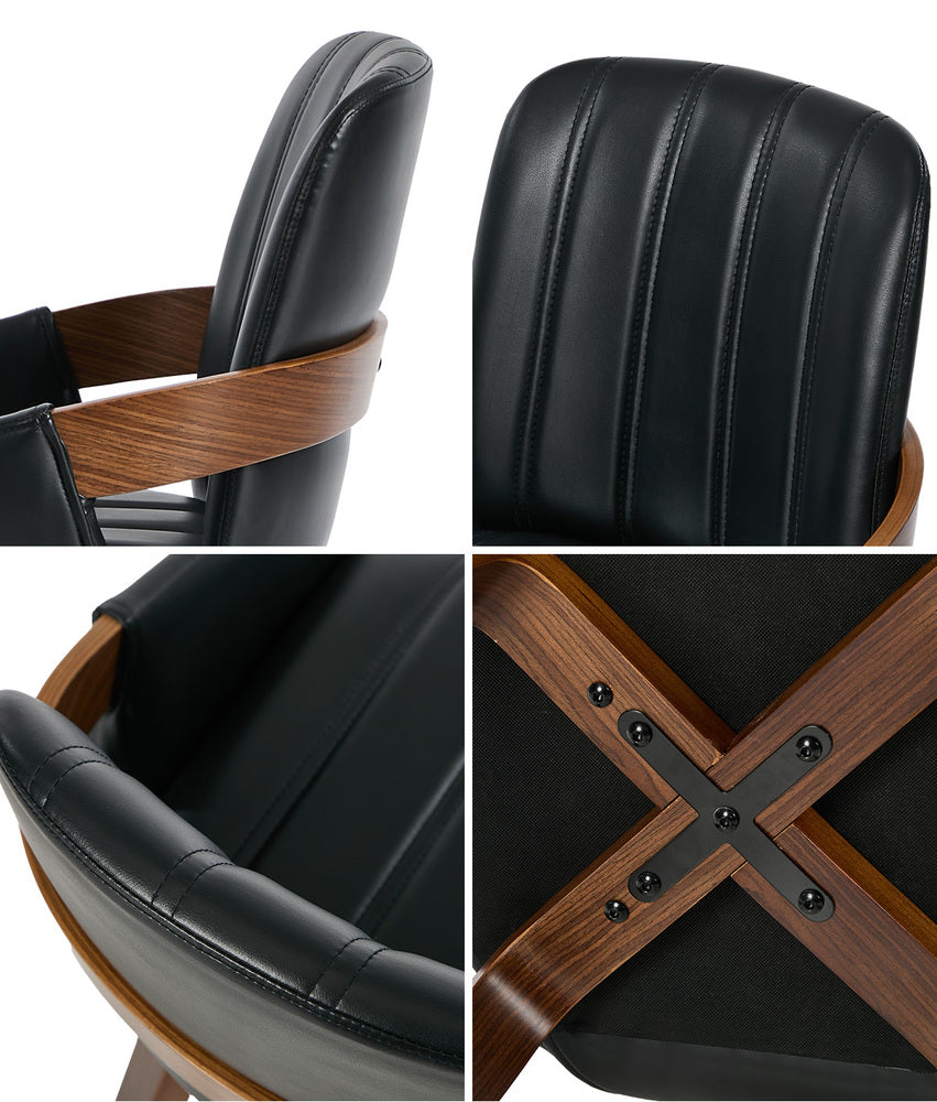 Set of Two Brunson PU Leather Modern Dining Chairs | Curved Luxe Dining Chairs