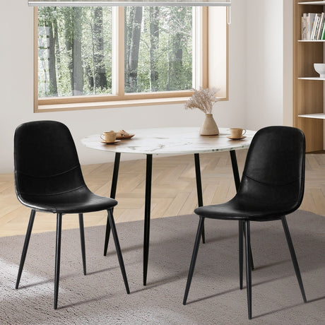 Set of 2 Murano PU Leather Soft Padded Dining Room Chairs | Slim PU Leather Modern Dining Chairs Set