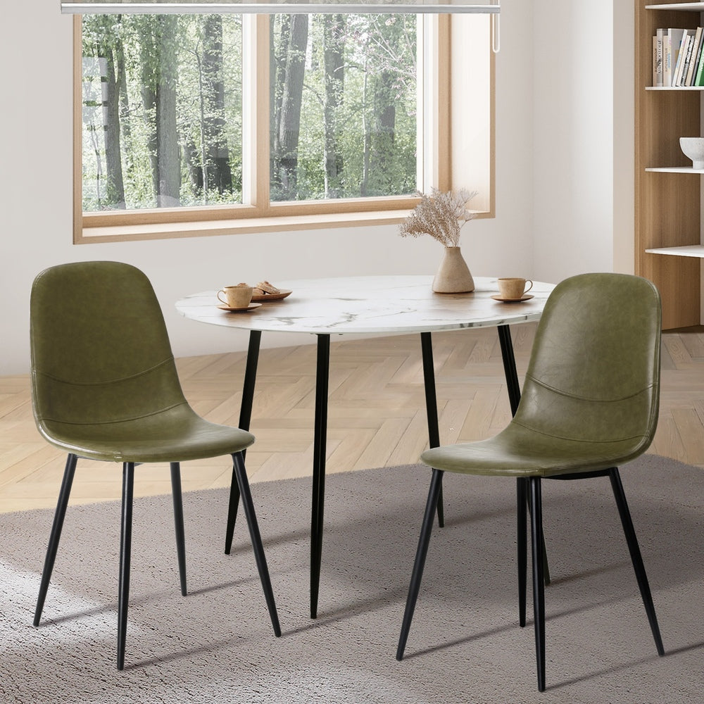 Set of 2 Murano PU Leather Soft Padded Dining Room Chairs | Slim PU Leather Modern Dining Chairs Set