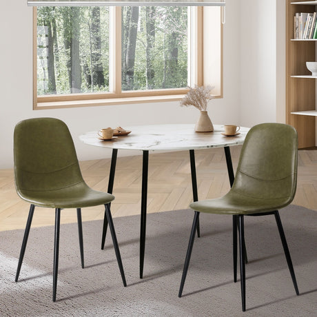Set of 2 Murano PU Leather Soft Padded Dining Room Chairs | Slim PU Leather Modern Dining Chairs Set