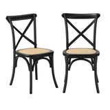 Set of Two Aris Vintage Wooden Rattan Crossback Dining Chairs | Stylish Retro Wooden Kitchen Dining Chairs