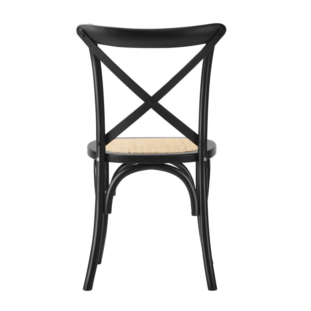 Set of Two Aris Vintage Wooden Rattan Crossback Dining Chairs | Stylish Retro Wooden Kitchen Dining Chairs