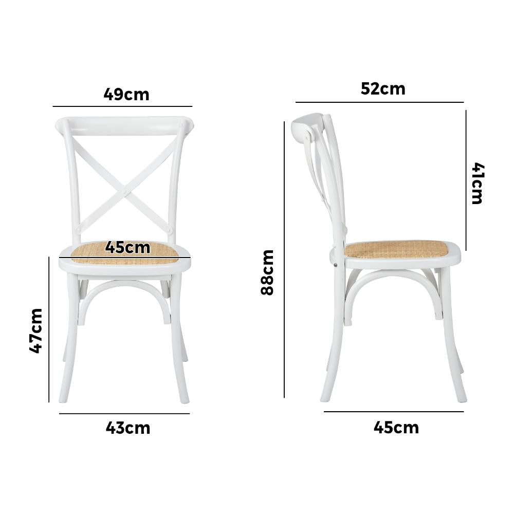Set of Two Aris Vintage Wooden Rattan Crossback Dining Chairs | Stylish Retro Wooden Kitchen Dining Chairs