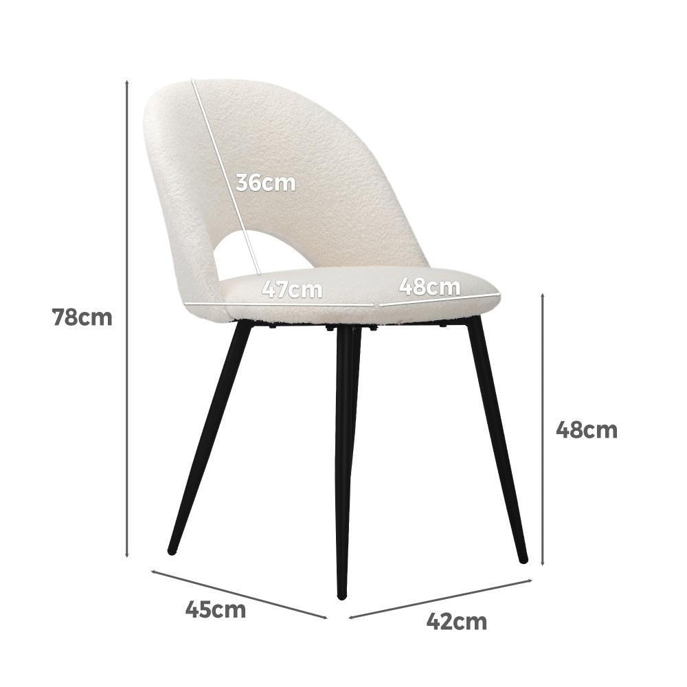 Set of Two Teddy Boucle Miami Dining Room Chairs in White | Sherpa Feel Plush Modern Accent Chairs