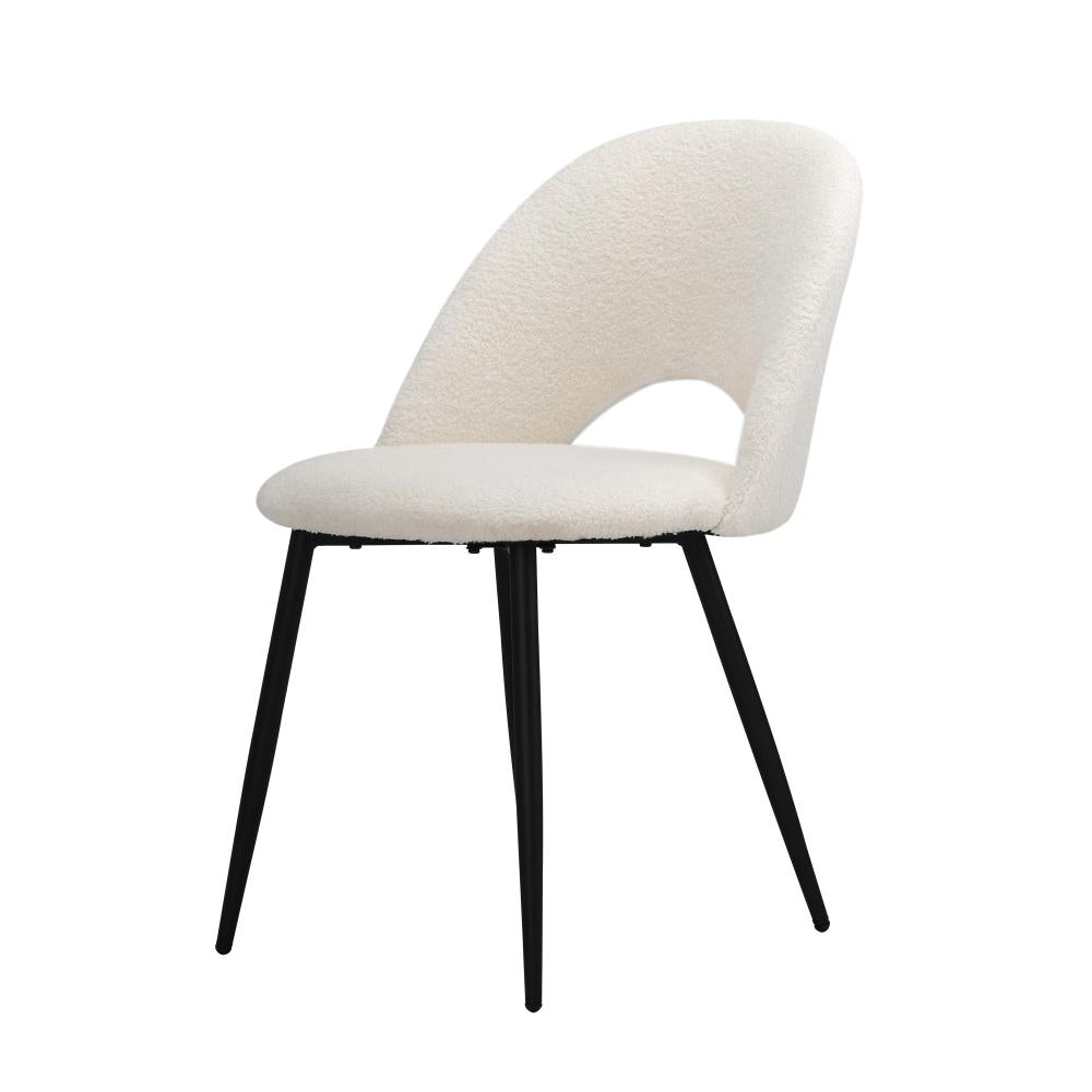 Set of Two Teddy Boucle Miami Dining Room Chairs in White | Sherpa Feel Plush Modern Accent Chairs