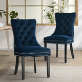 Set of Two Amelia Velet Soft Tufted Dining Chairs | French Provincial Plush Dining Chair Set
