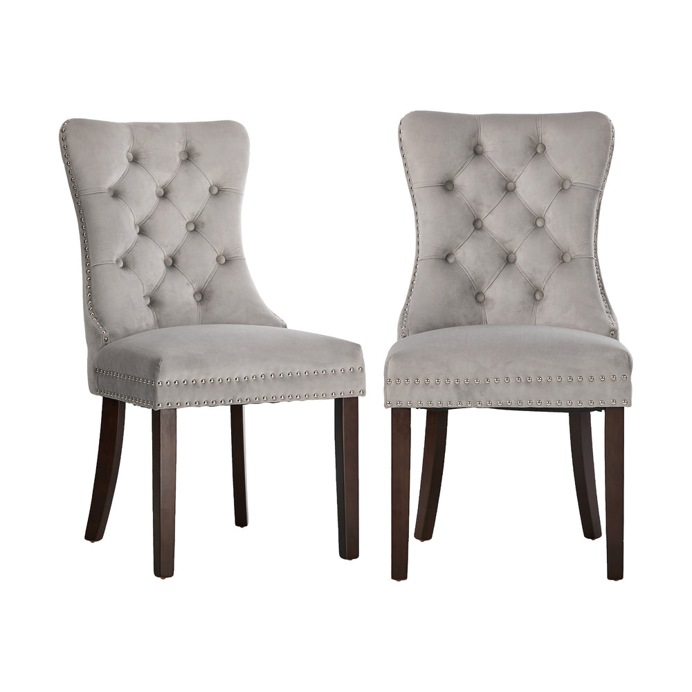 Set of Two Amelia Velet Soft Tufted Dining Chairs | French Provincial Plush Dining Chair Set