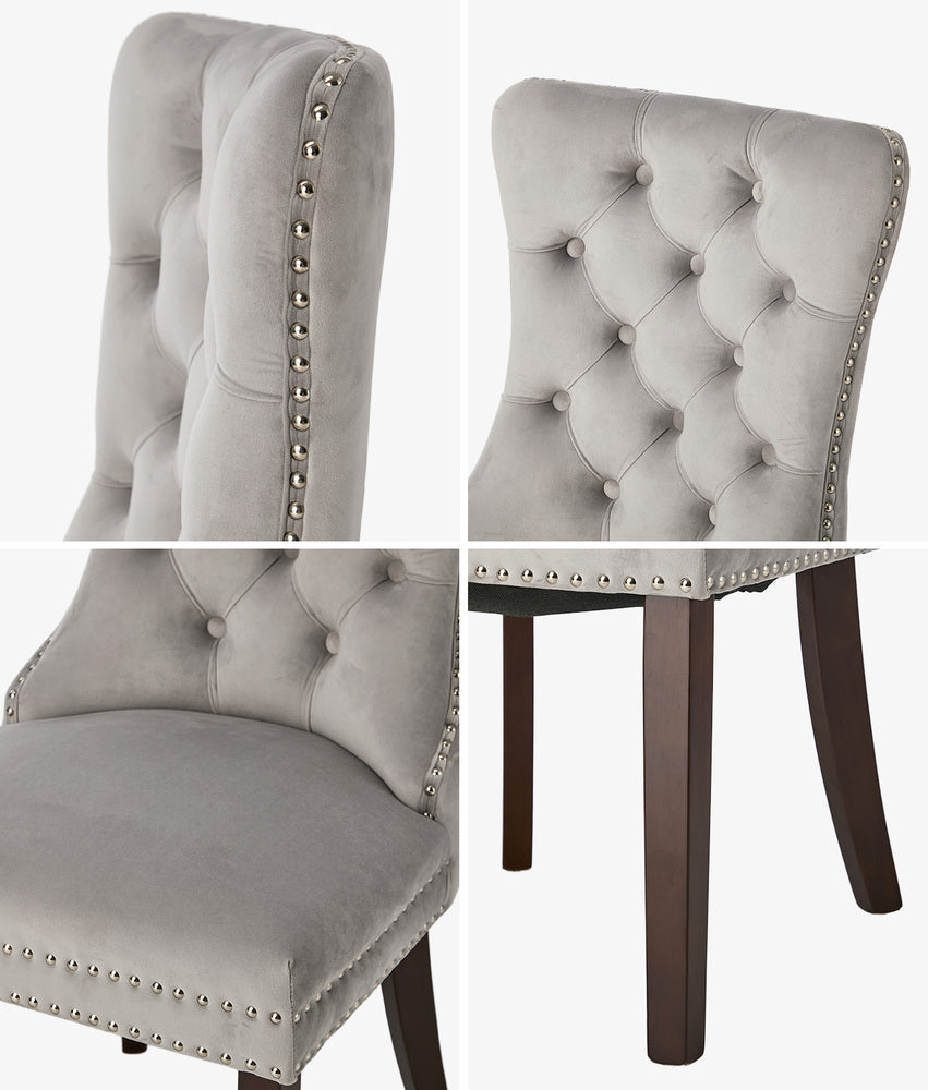 Set of Two Amelia Velet Soft Tufted Dining Chairs | French Provincial Plush Dining Chair Set