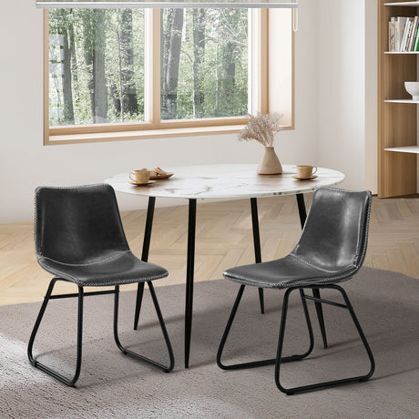 Set of 2 Sorrento PU Leather Soft Padded Dining Room Chairs | Slim PU Leather Modern Dining Chairs Set