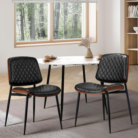 Set of Two Miami Eamos PU Leather Metal Dining Chairs | Retro Metal Wood PU Leather Dining Chair Set