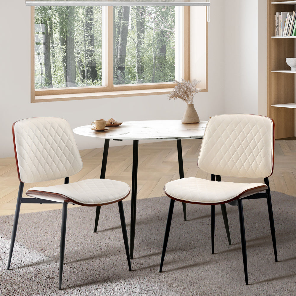 Set of Two Miami Eamos PU Leather Metal Dining Chairs | Retro Metal Wood PU Leather Dining Chair Set