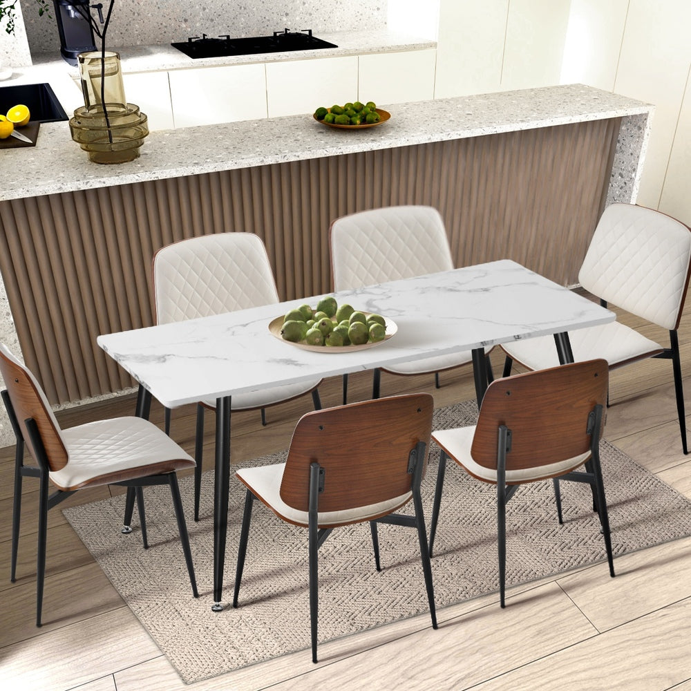 Set of Two Miami Eamos PU Leather Metal Dining Chairs | Retro Metal Wood PU Leather Dining Chair Set