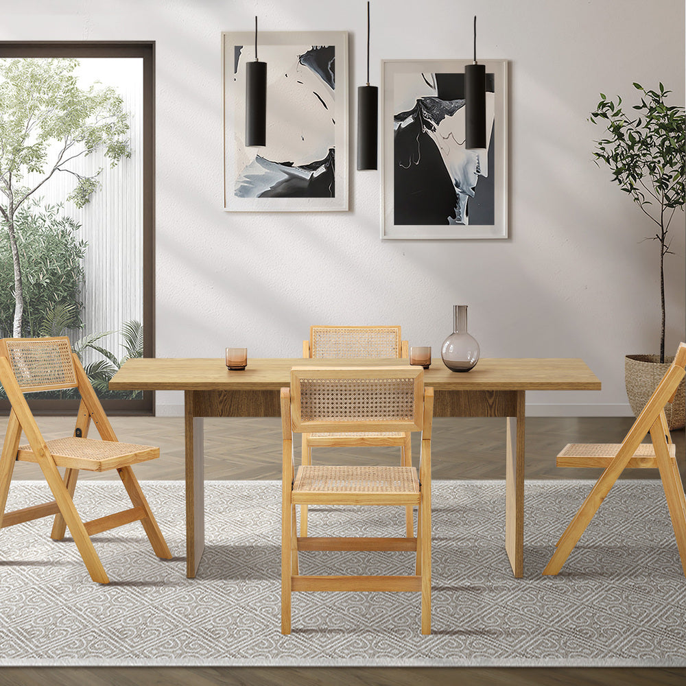 Amolfo Premium 180cm Dining Table and Rattan Chairs Set | 5-7 Seater Modern Dining Table Set with Foldable Chairs