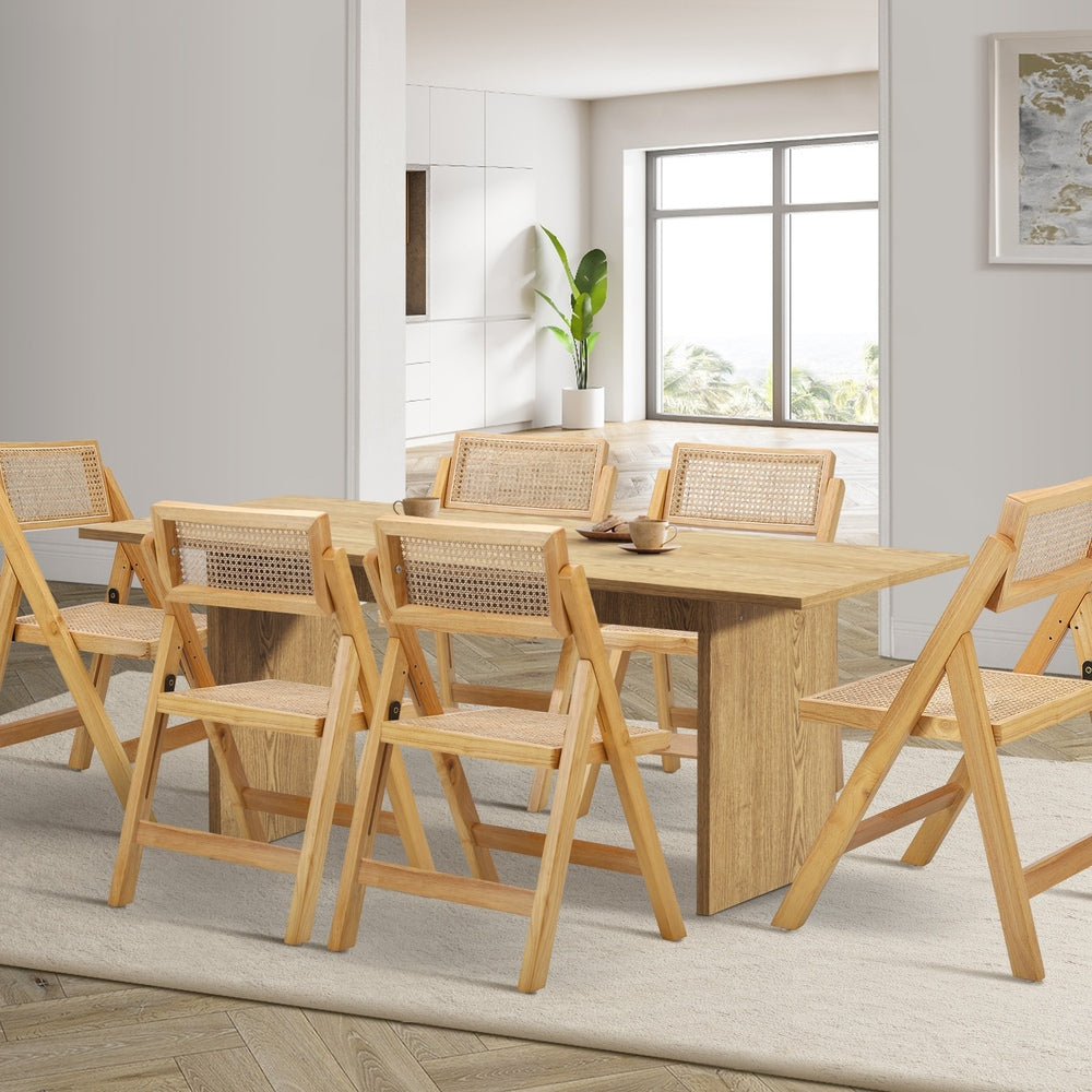 Amolfo Premium 180cm Dining Table and Rattan Chairs Set | 5-7 Seater Modern Dining Table Set with Foldable Chairs