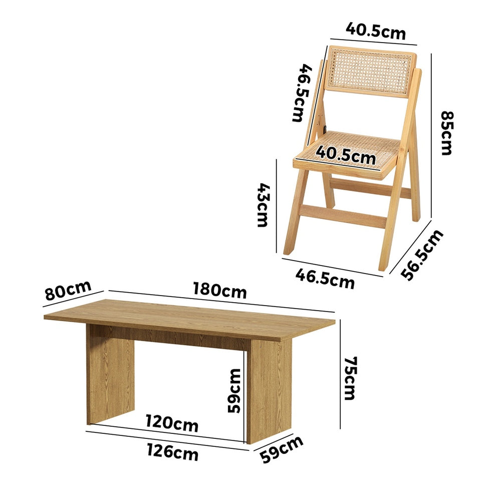 Amolfo Premium 180cm Dining Table and Rattan Chairs Set | 5-7 Seater Modern Dining Table Set with Foldable Chairs