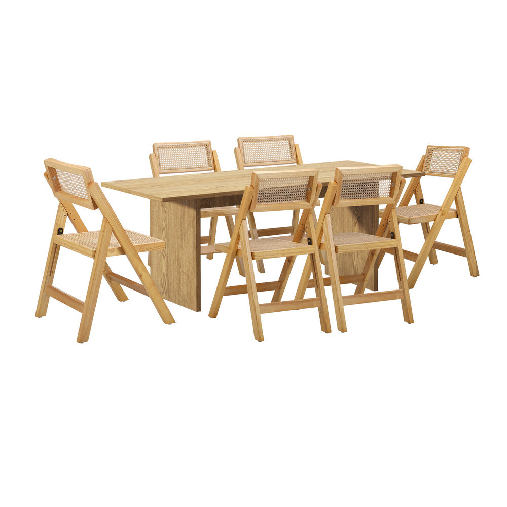 Amolfo Premium 180cm Dining Table and Rattan Chairs Set | 5-7 Seater Modern Dining Table Set with Foldable Chairs