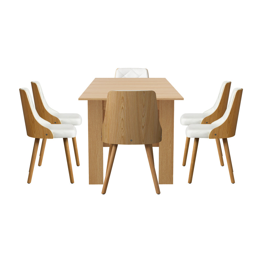 Palermo 160-200cm Extendable Dining Table Set | 7 Piece Premium Dining Table and White Padded Chairs Package