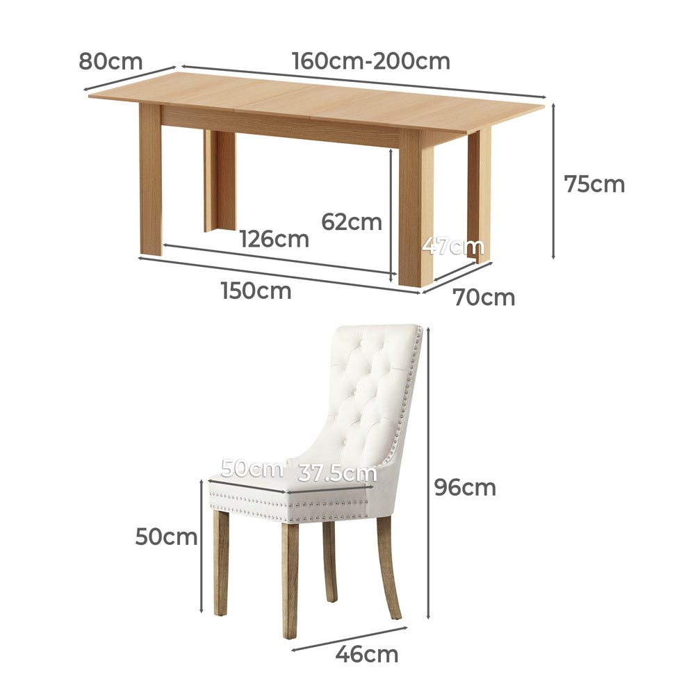 Venezia Luxe 160-200cm Extendable Dining Table Set | 7 Seater Dining Table and Velet Beige Dining Chairs