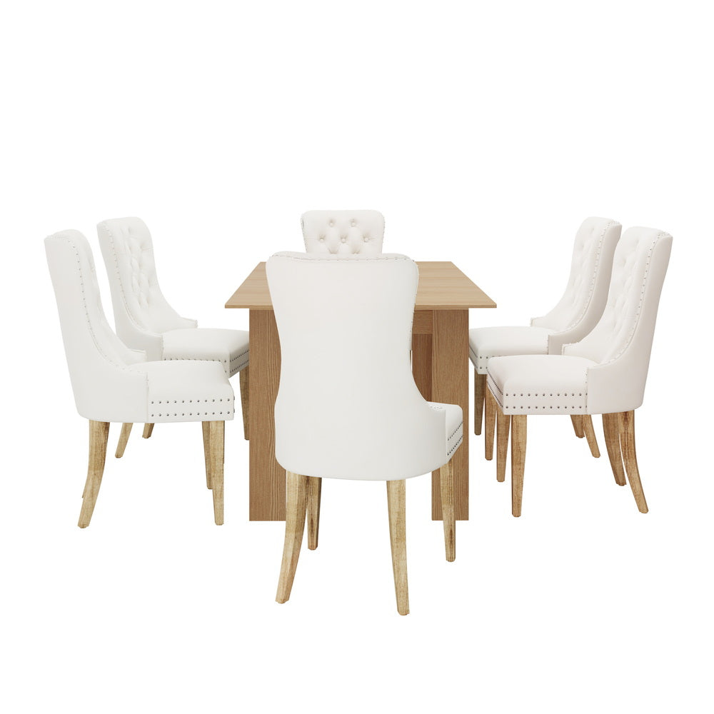 Venezia Luxe 160-200cm Extendable Dining Table Set | 7 Seater Dining Table and Velet Beige Dining Chairs