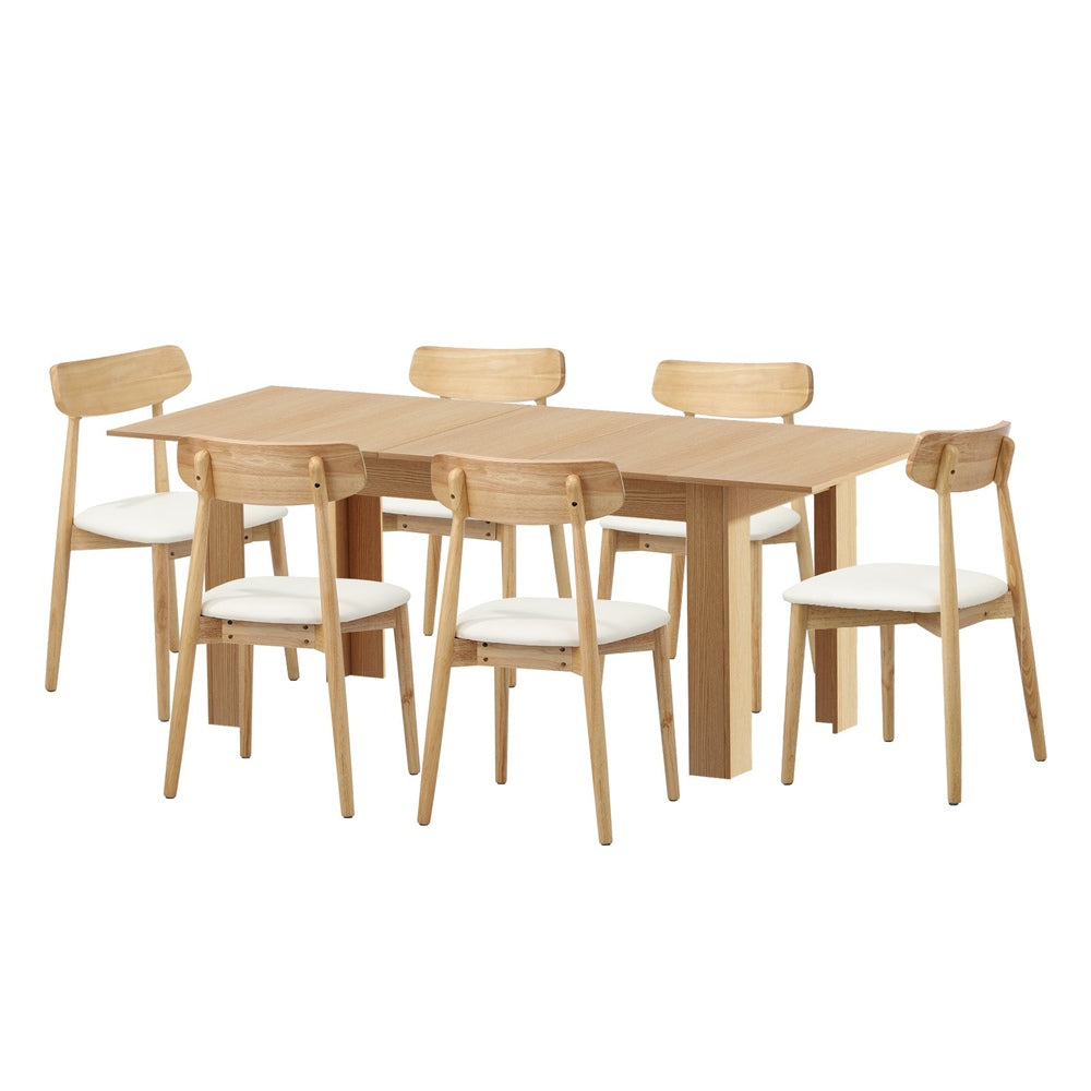 Rialto 160-200cm Extendable Dining Table Set | 7 Piece Two Tone Dining Table and White Padded Chairs Package