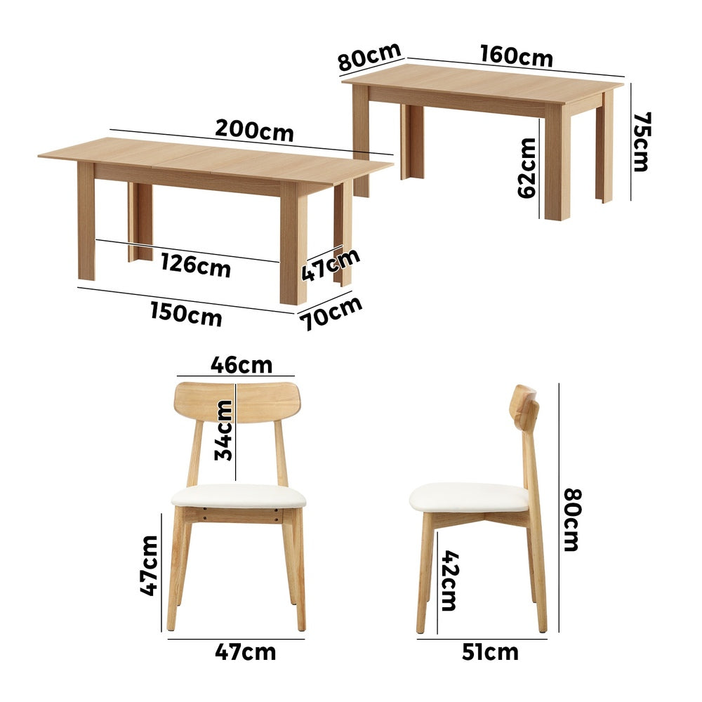 Rialto 160-200cm Extendable Dining Table Set | 7 Piece Two Tone Dining Table and White Padded Chairs Package