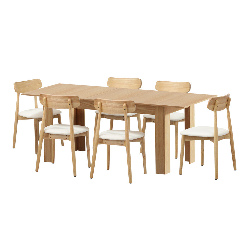 Rialto 160-200cm Extendable Dining Table Set | 7 Piece Two Tone Dining Table and White Padded Chairs Package