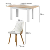 Bianco Nuvo Extendable Dining Table and Chairs Set | Wood and White Modern Kitchen Table and Chairs Package