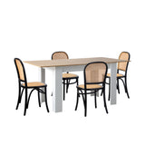 Rialto Vintage Extendable Dining Table Set | 5-7 Seater Premium Dining Table and Wooden Rattan Chairs Set
