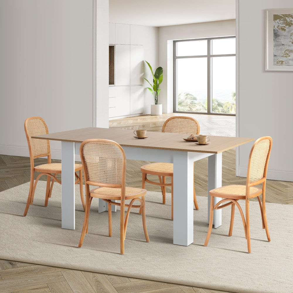 Rialto Vintage Extendable Dining Table Set | 5-7 Seater Premium Dining Table and Wooden Rattan Chairs Set