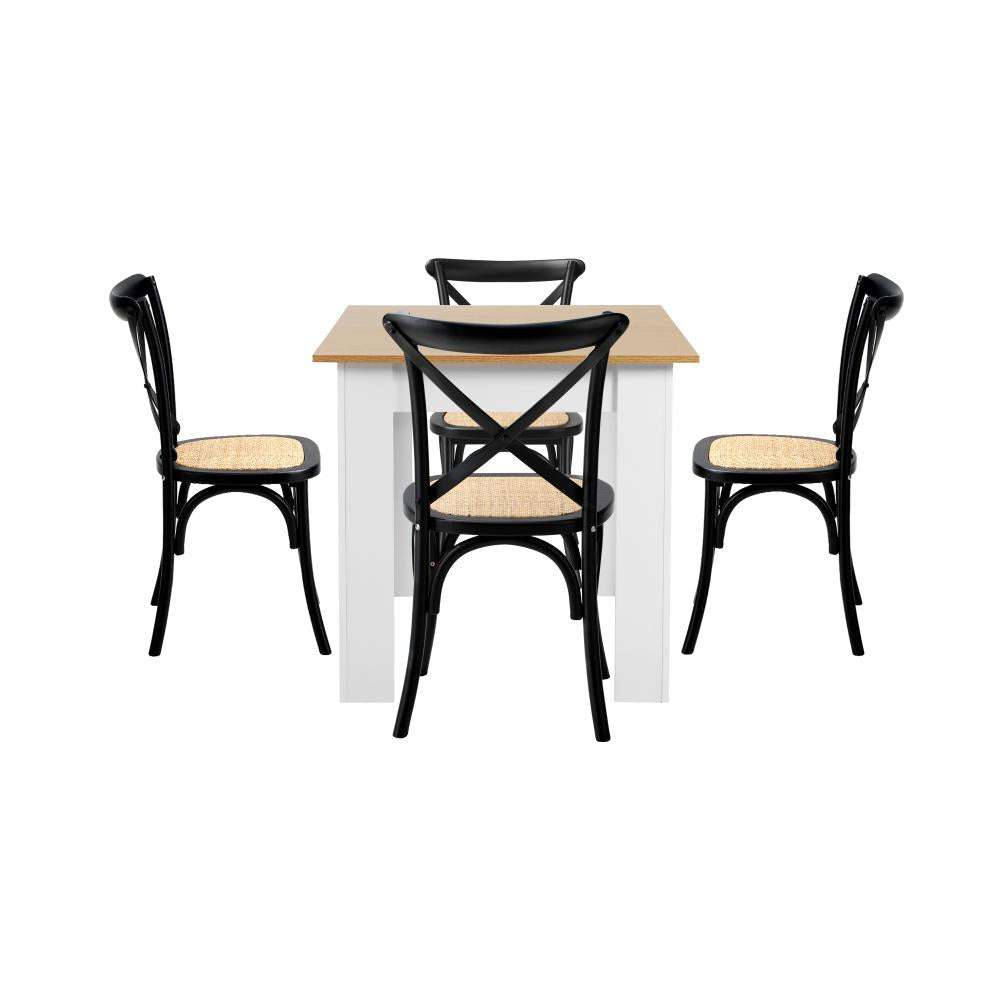 Bianco Nuovo Extendable Dining Table Set | 5-7 Seater Premium Modern Dining Table and Retro Crossback Chairs