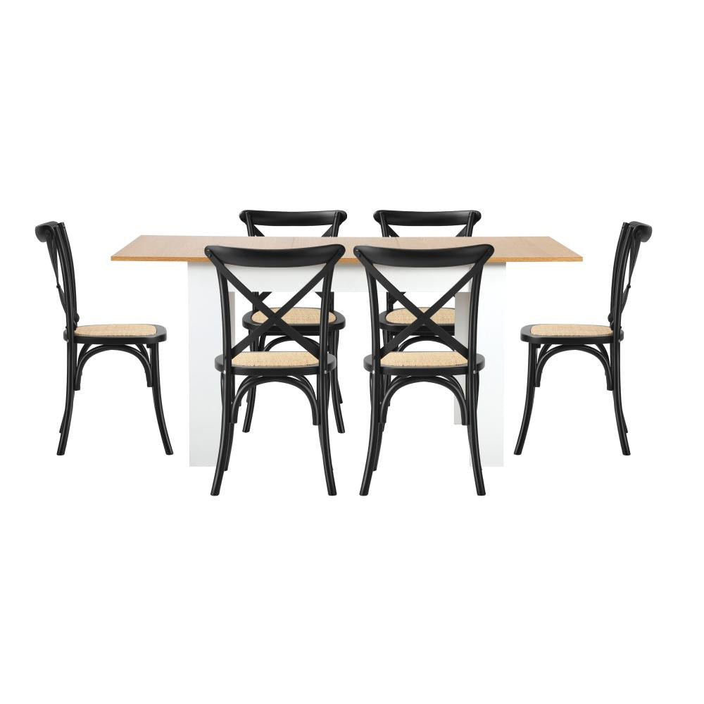 Bianco Nuovo Extendable Dining Table Set | 5-7 Seater Premium Modern Dining Table and Retro Crossback Chairs