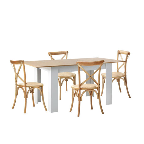 Bianco Nuovo Extendable Dining Table Set | 5-7 Seater Premium Modern Dining Table and Retro Crossback Chairs