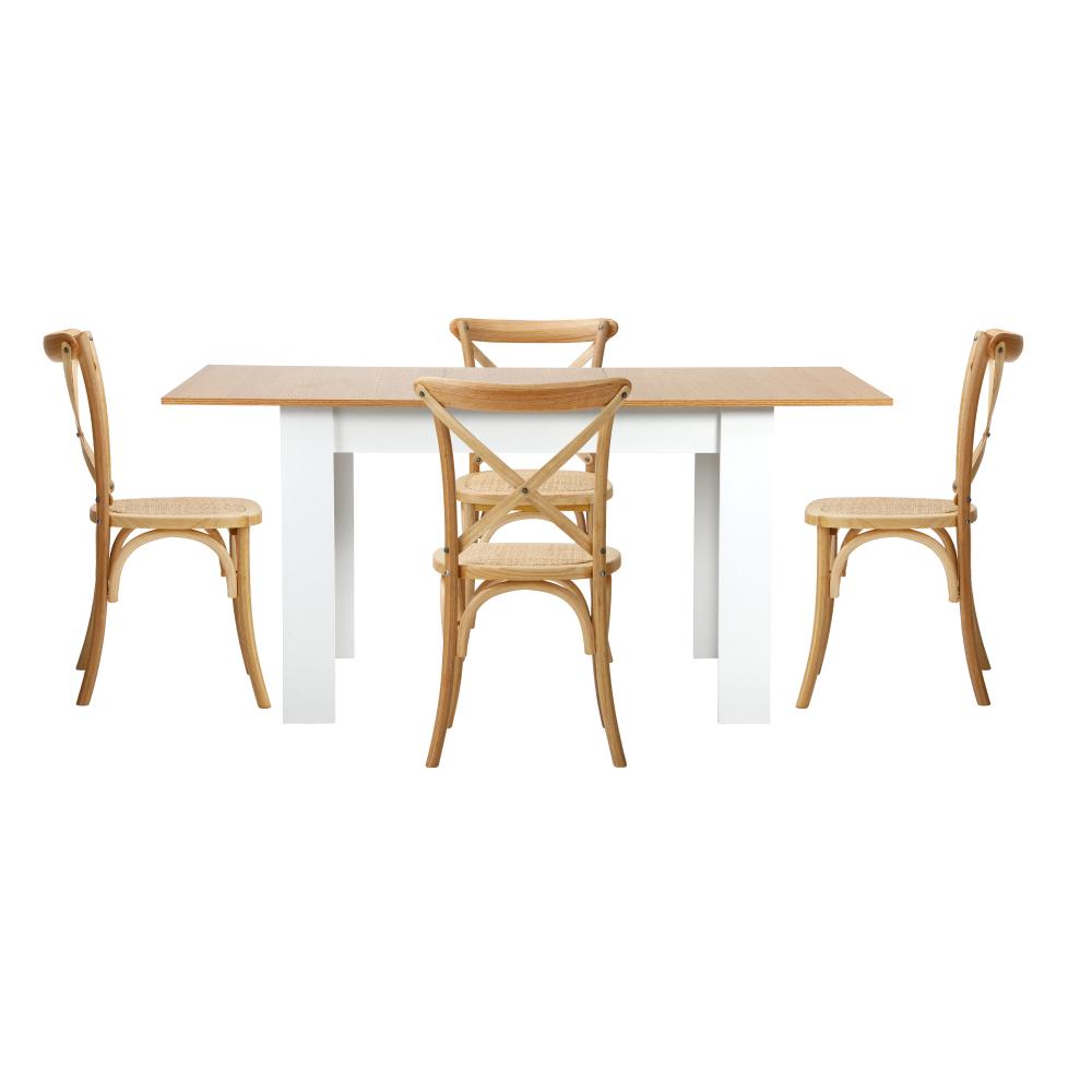 Bianco Nuovo Extendable Dining Table Set | 5-7 Seater Premium Modern Dining Table and Retro Crossback Chairs