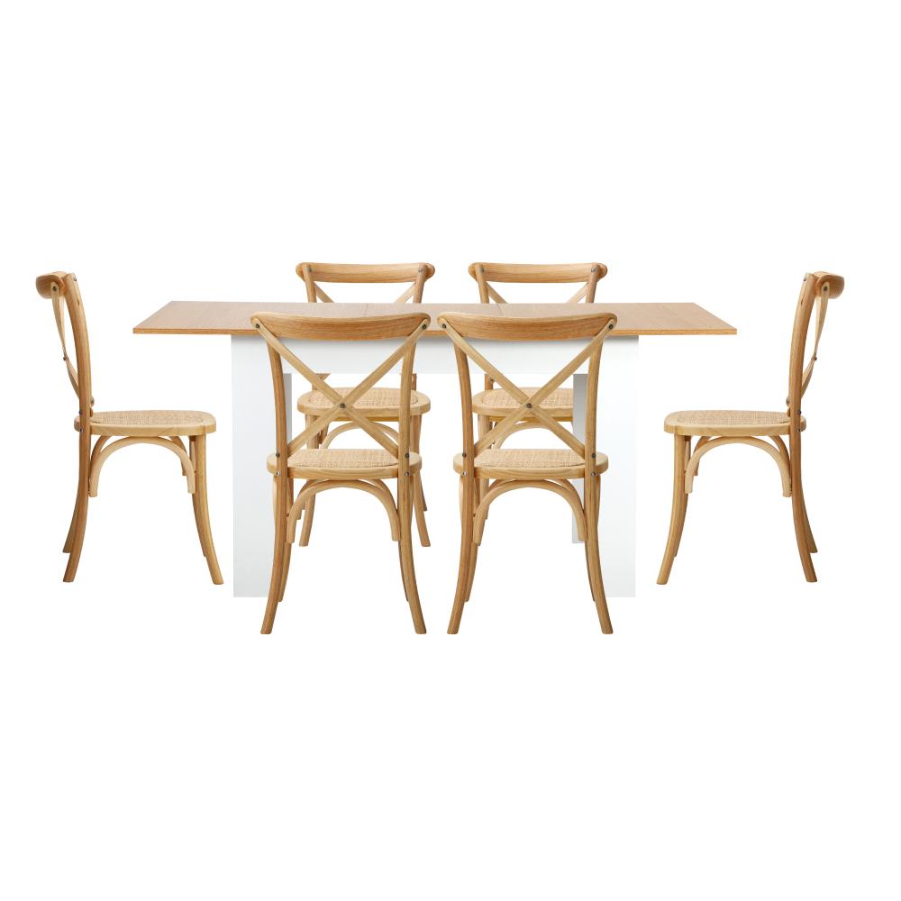Bianco Nuovo Extendable Dining Table Set | 5-7 Seater Premium Modern Dining Table and Retro Crossback Chairs