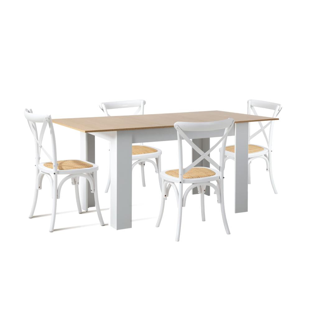 Bianco Nuovo Extendable Dining Table Set | 5-7 Seater Premium Modern Dining Table and Retro Crossback Chairs
