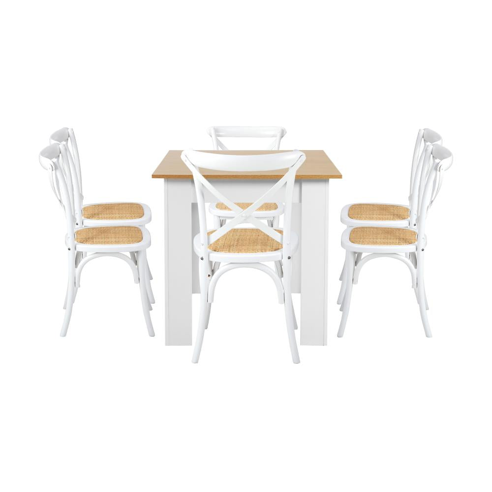 Bianco Nuovo Extendable Dining Table Set | 5-7 Seater Premium Modern Dining Table and Retro Crossback Chairs