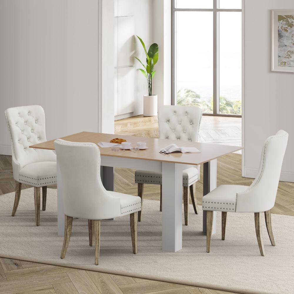 Scarlet Luxe Extendable 120-160cm Dining Table Set | 5-7 Seater Premium Modern Dining Table With Tuffted Velet Dining Chairs