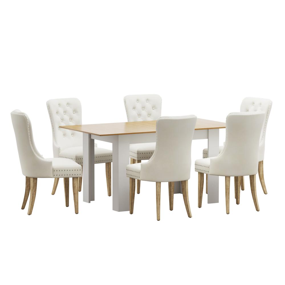 Scarlet Luxe Extendable 120-160cm Dining Table Set | 5-7 Seater Premium Modern Dining Table With Tuffted Velet Dining Chairs