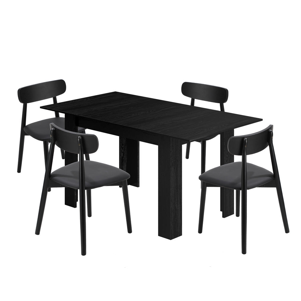 Julius Nero Extendable 120-160cm Dining Table Set | 5-7 Seater Premium All Black Modern Dining Table Set