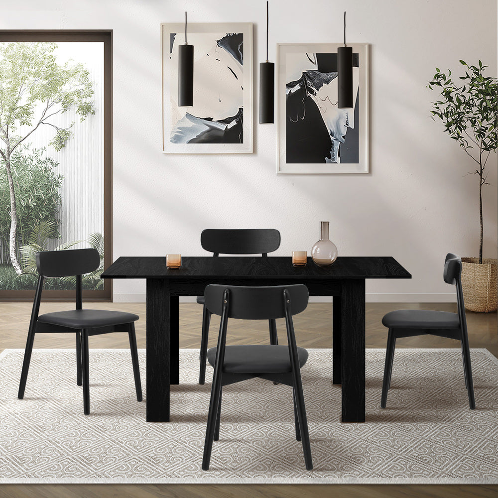 Julius Nero Extendable 120-160cm Dining Table Set | 5-7 Seater Premium All Black Modern Dining Table Set