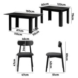 Julius Nero Extendable 120-160cm Dining Table Set | 5-7 Seater Premium All Black Modern Dining Table Set