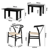 Replica Wishbone Nero Extendable 120-160cm Dining Table Set | 5-7 Seater Premium Modern Dining Table Set