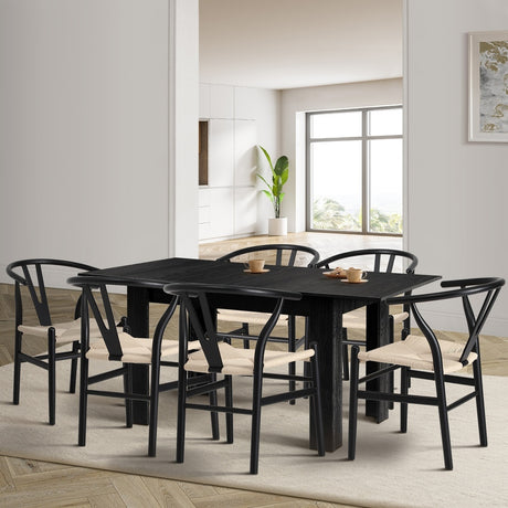 Replica Wishbone Nero Extendable 120-160cm Dining Table Set | 5-7 Seater Premium Modern Dining Table Set