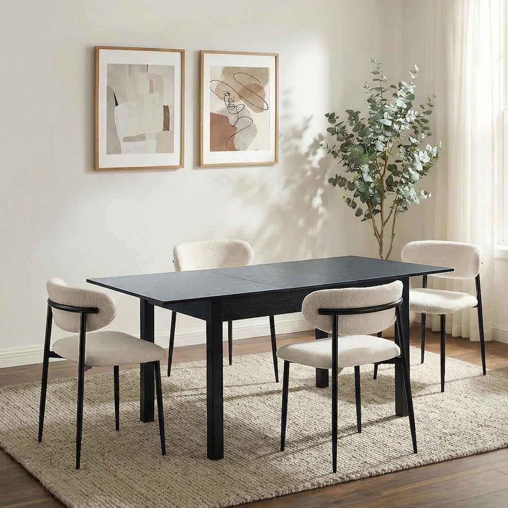 Mila Soft Boucle Extendable Dining Table Set with Curved Chairs | 5-7 Seater Premium Dining Table Set